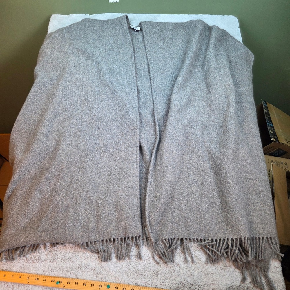Cotswold Woollen Weavers Wool Wrap Womens OS Fringe Open Front Cape Shawl Grey